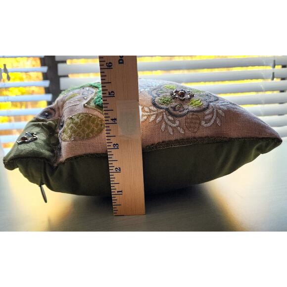 THROW PILLOW-VINTAGE PIER 1-Green-Beaded-Textured-Pillow Inside-16"X12"-Zipper - Picture 14 of 16